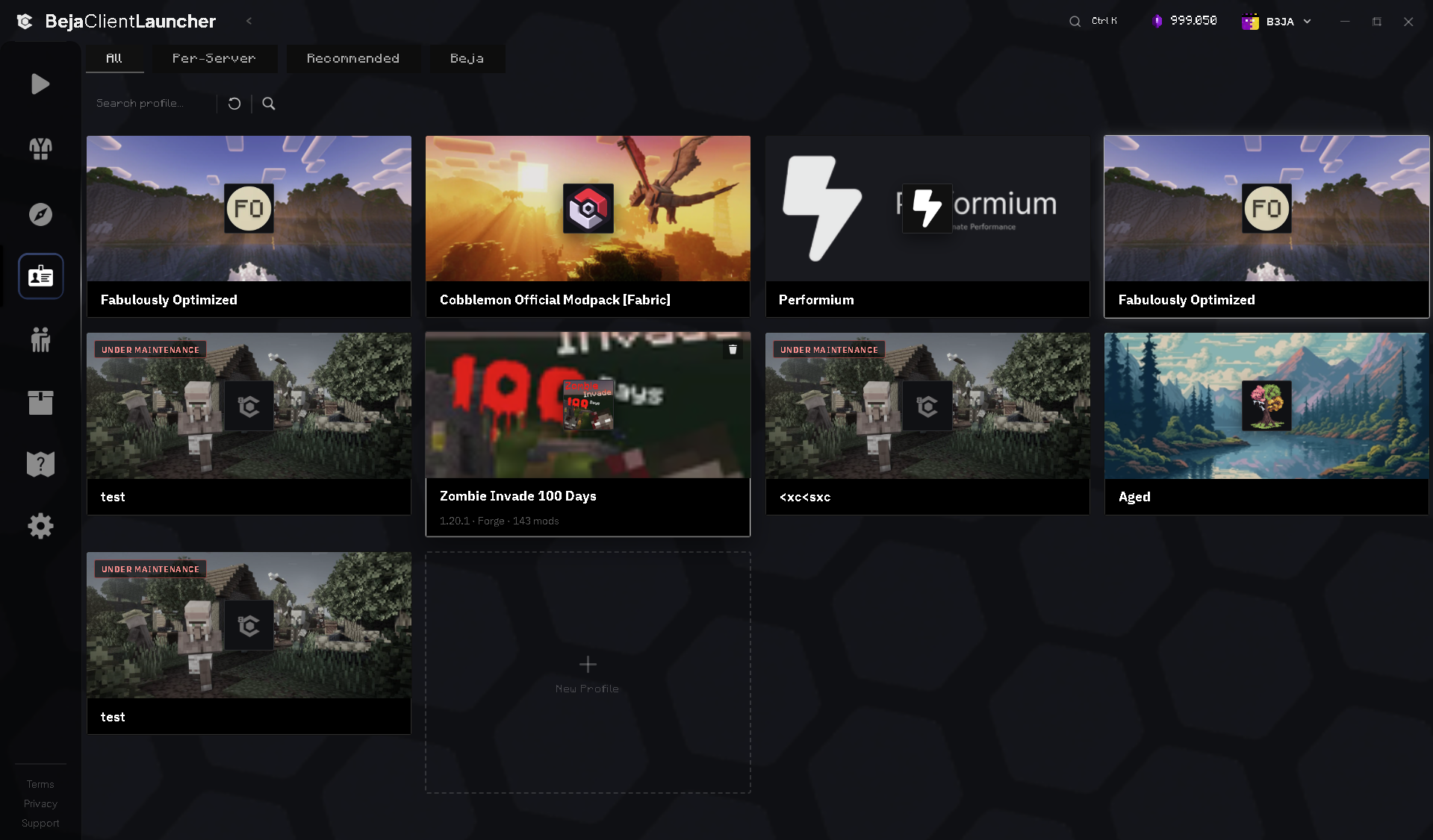Modpacks and profiles grid